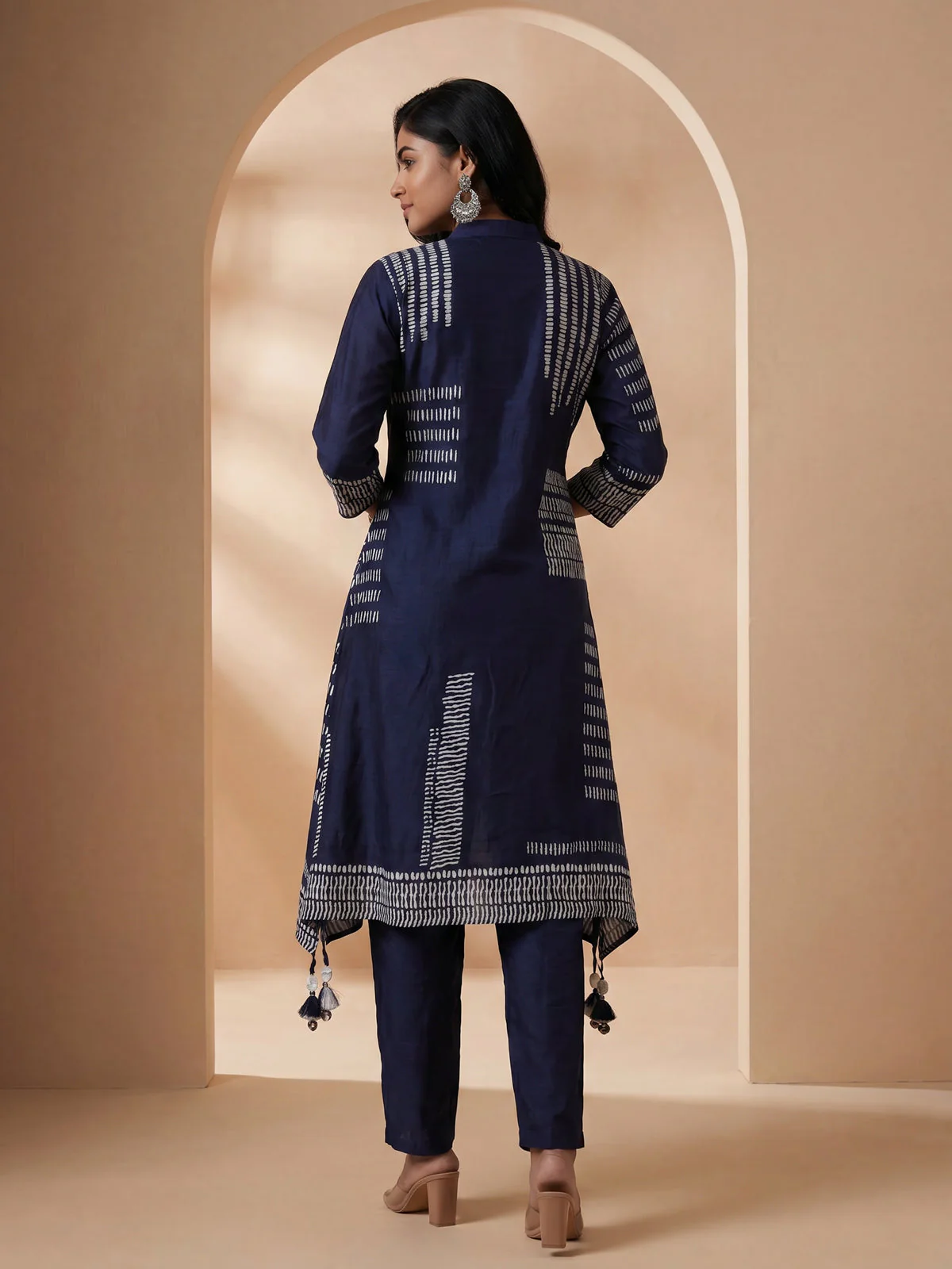Navy Blue Muslin Tail cut Kurti and Pant Set - Image 2