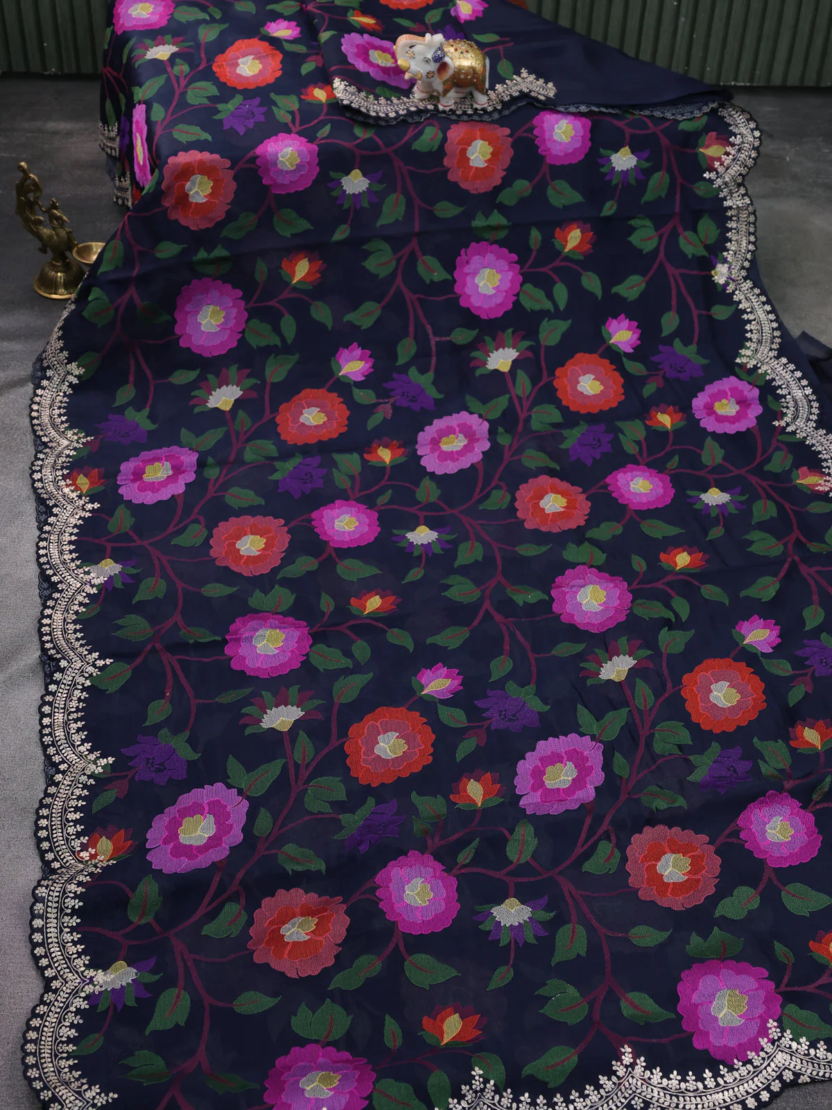 Navy Blue Organza Silk Saree - Image 2