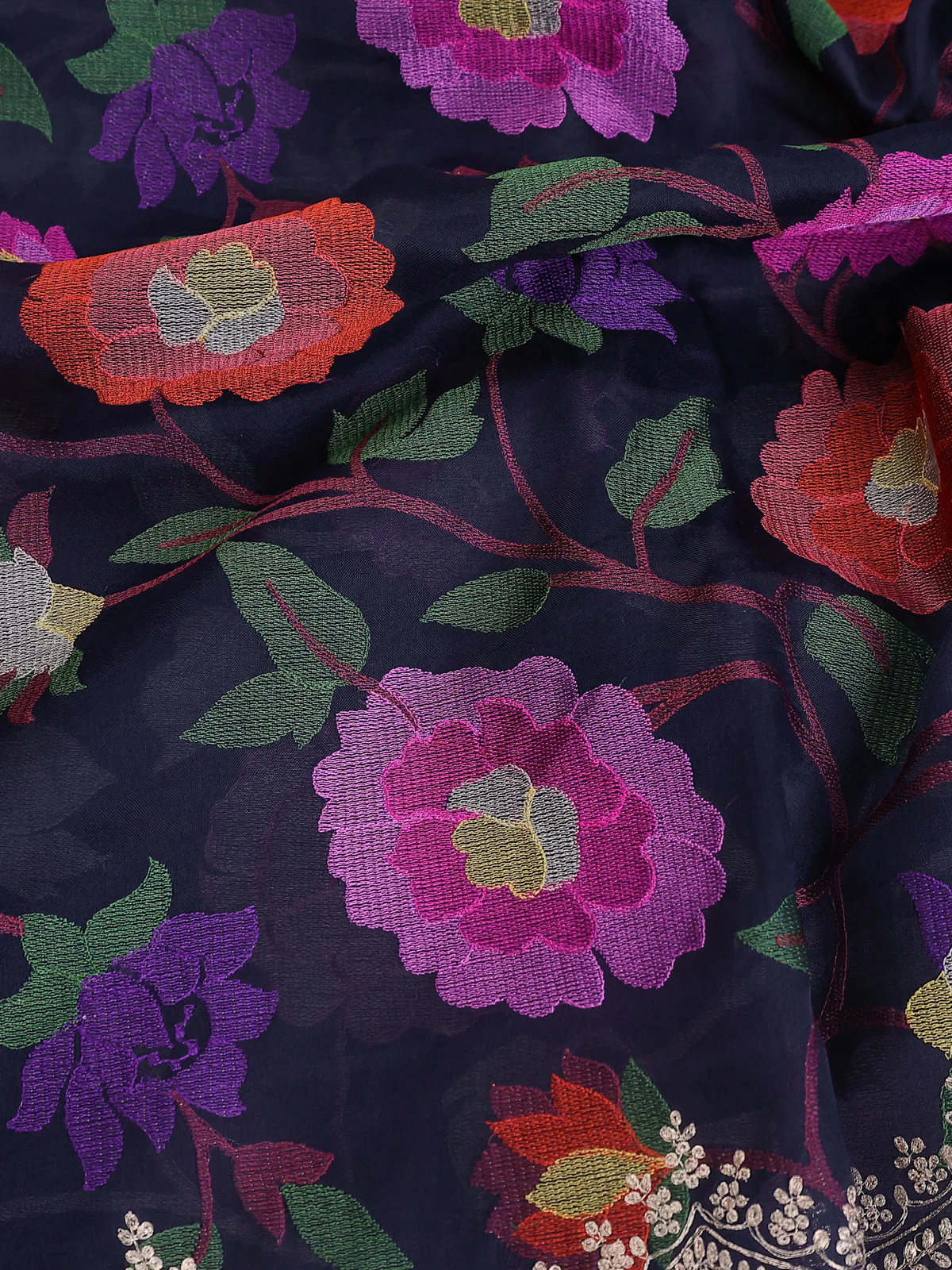 Navy Blue Organza Silk Saree - Image 3