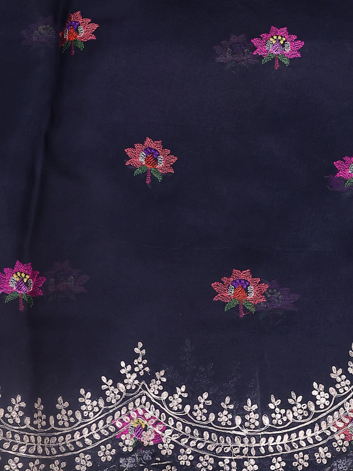 Navy Blue Organza Silk Saree - Image 4