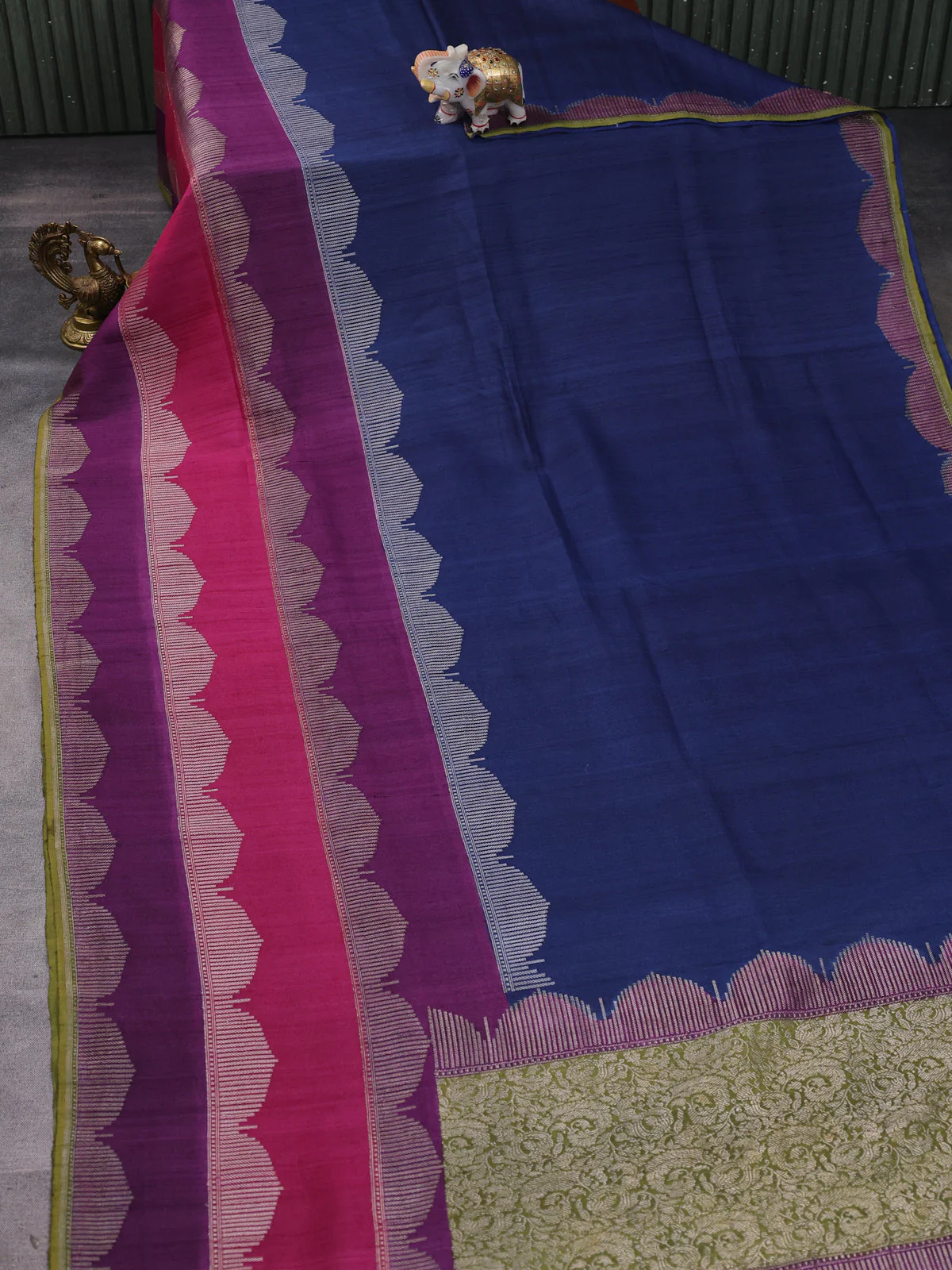 Navy Blue-Pink And Purple Banarasi Khaddi Tussar Saree - Image 2
