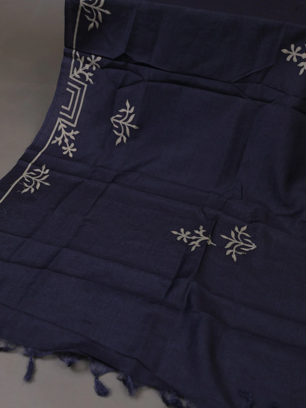 Navy Blue Tussar Silk Unstitched Suit - Image 3