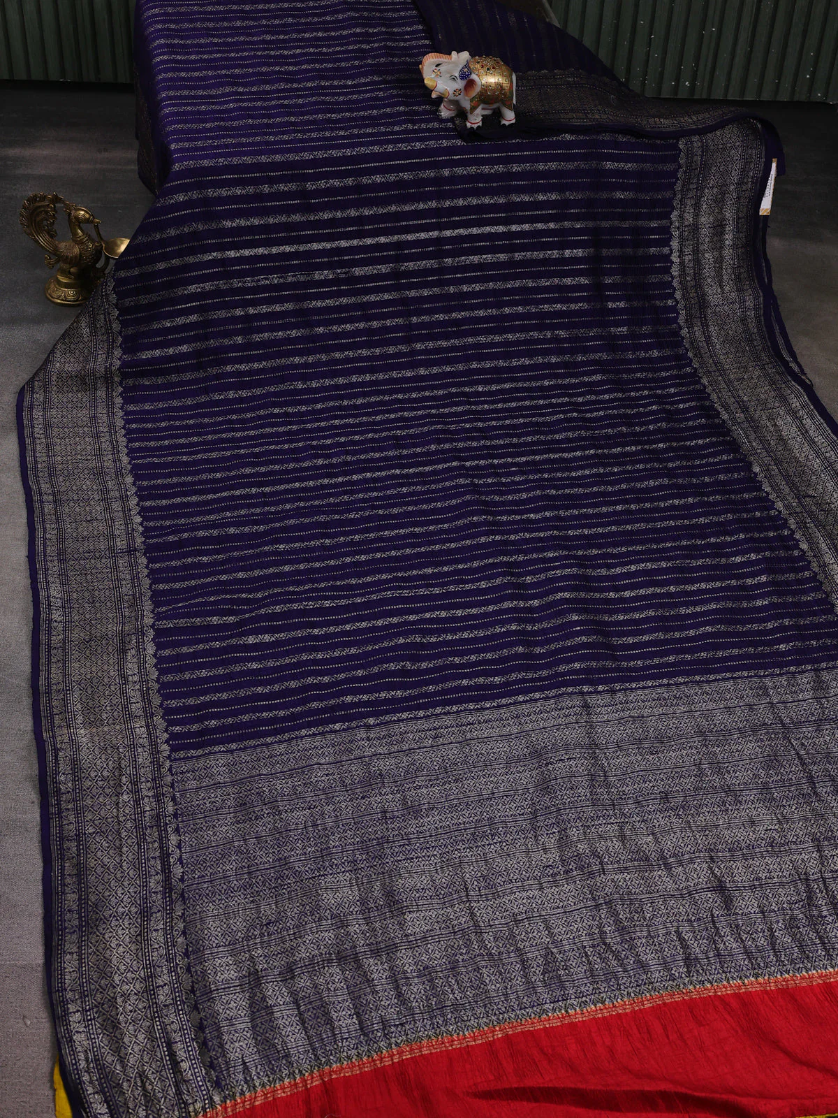 Navy Blue -Yellow Banarasi Raw Silk Saree - Image 2