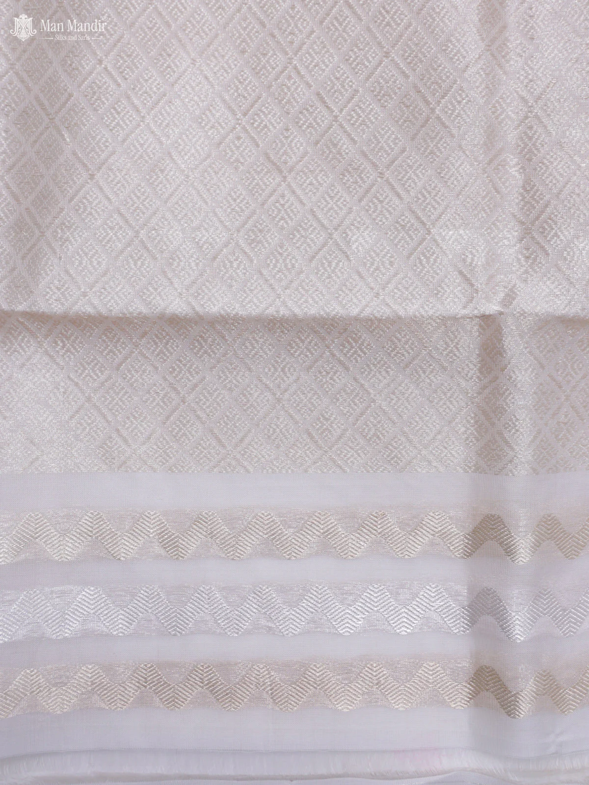 Off White Banarasi Kora Silk Saree - Image 6