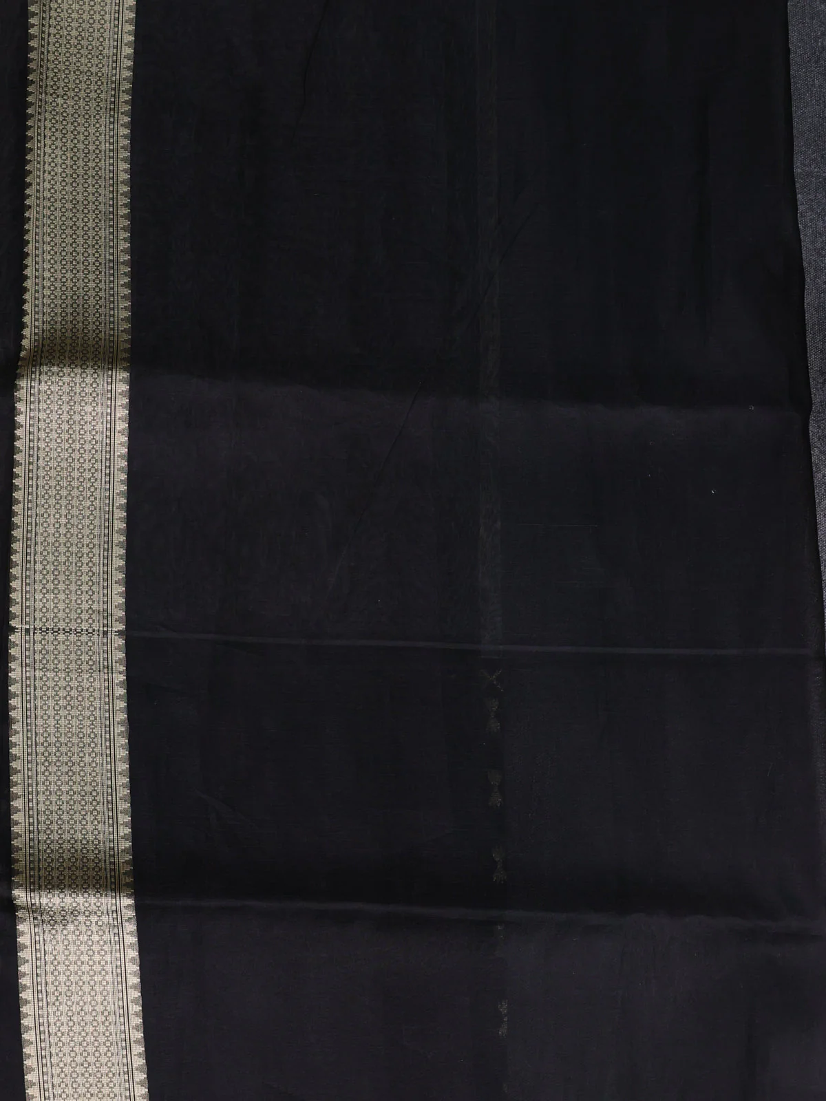 Off White - Black Banarasi Kora Saree With Zari Weaves & Long Motifi Border - Image 4