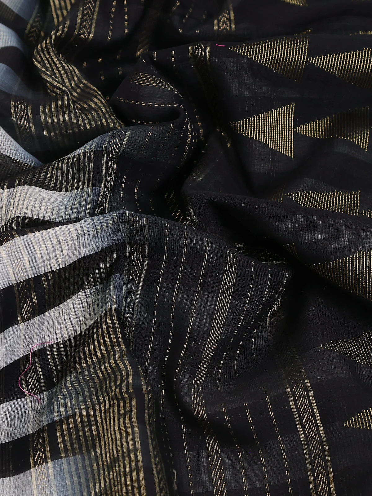 Off White-Black Tissue Silk Saree - Image 3