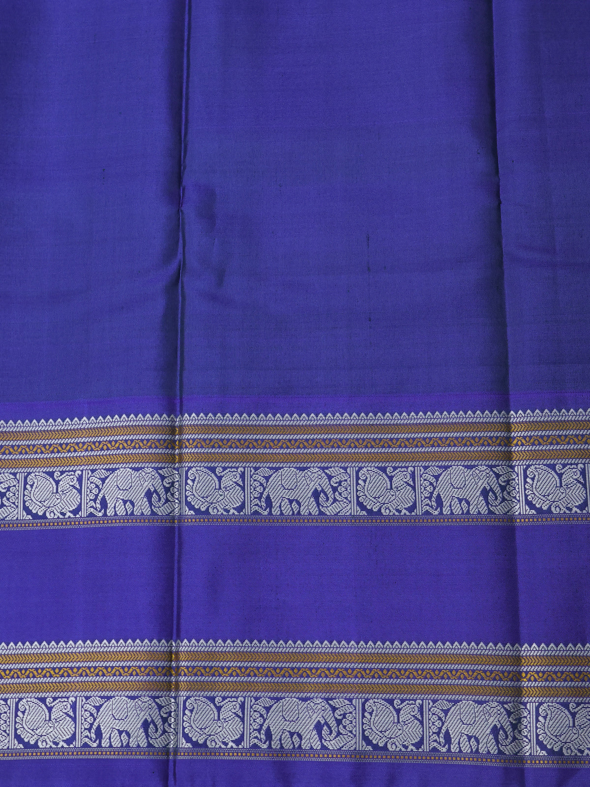 Off White-Blue Pure Kanchipuram Silk Saree - Image 4