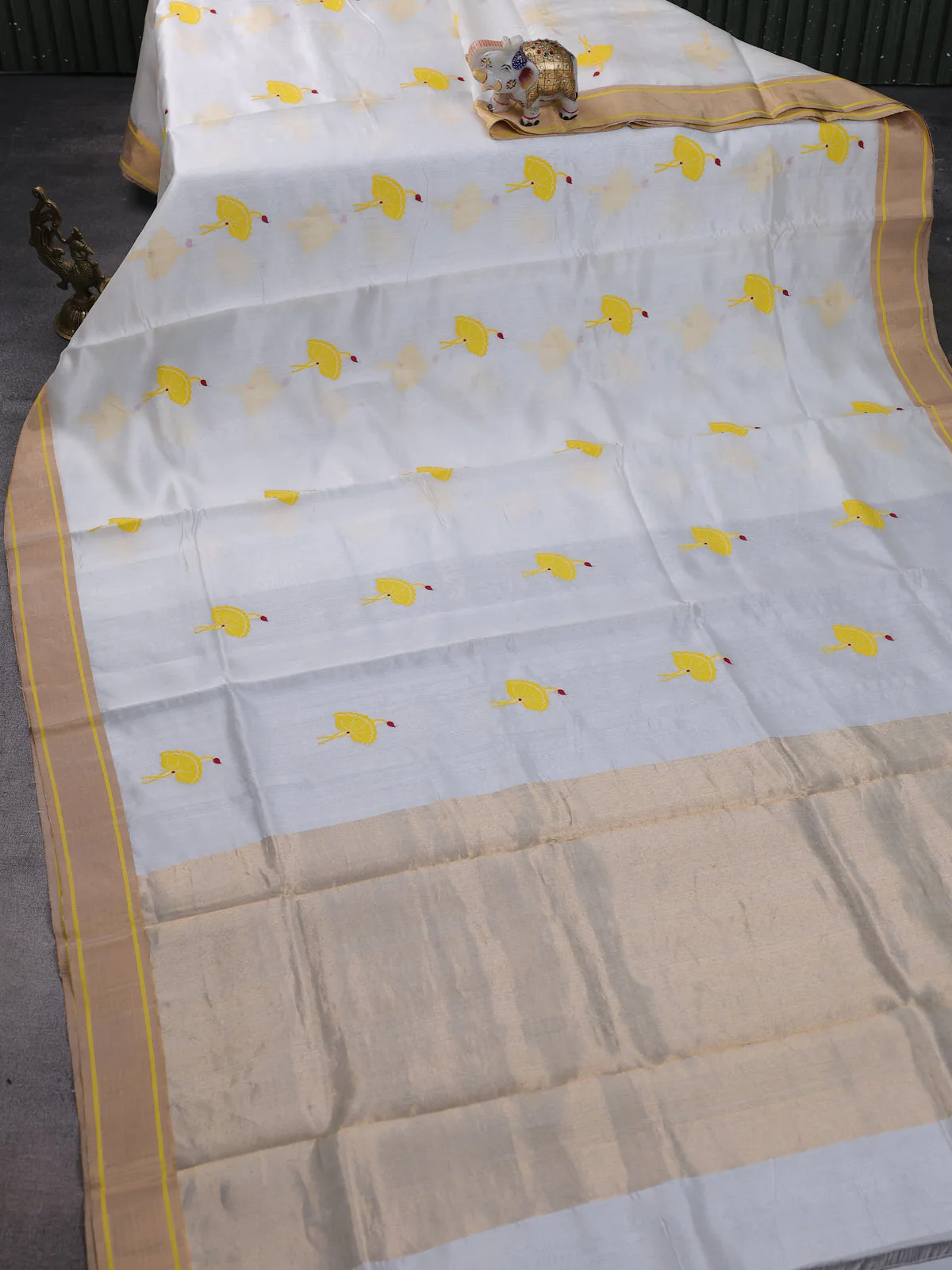 Off White Chanderi Silk Saree - Image 2