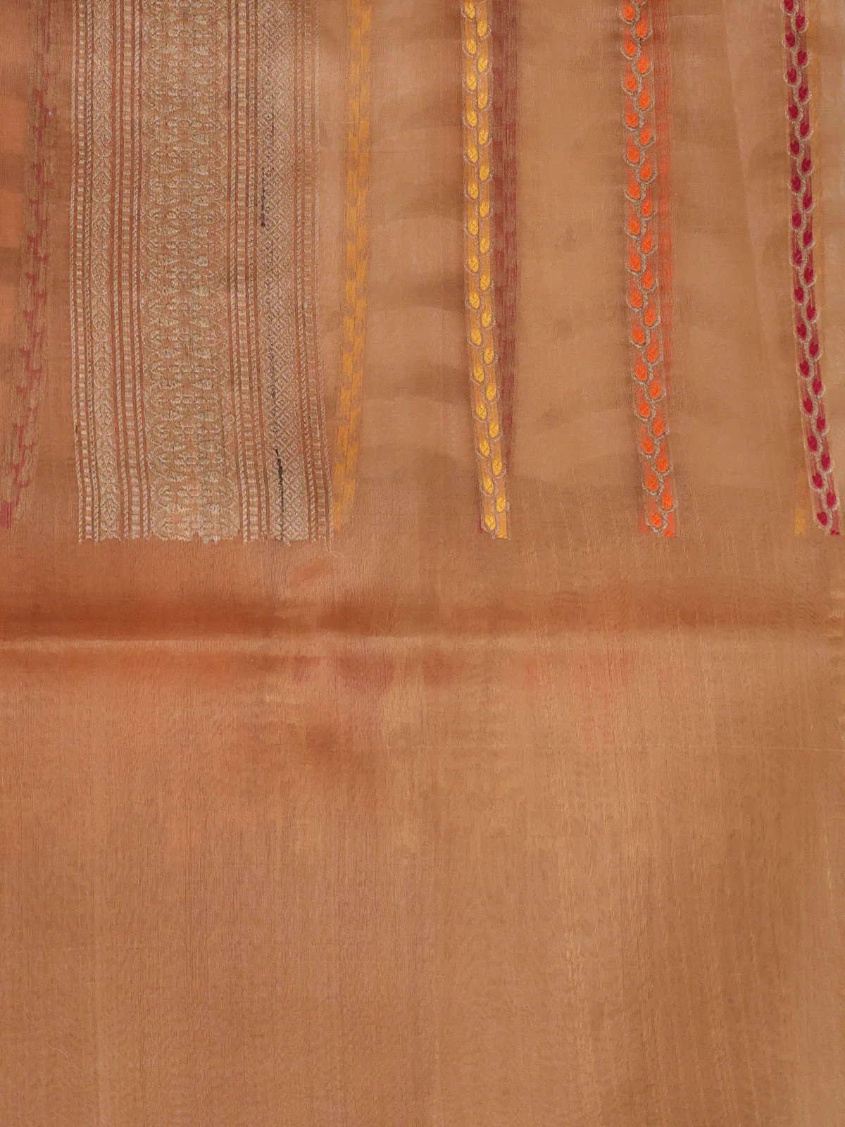 Off White - Dark Sandal Banarasi Kora Silk Saree With Thread Weaves - Image 4