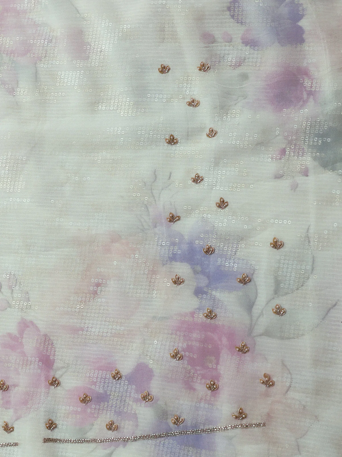 Off White Georgette Sequin Work Saree - Image 4