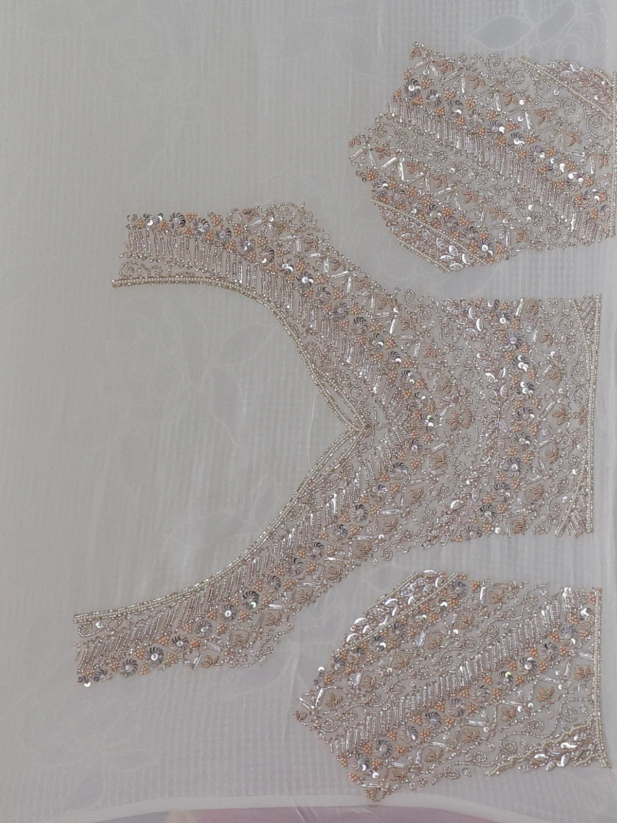 Off White Georgette Sequins Saree - Image 4