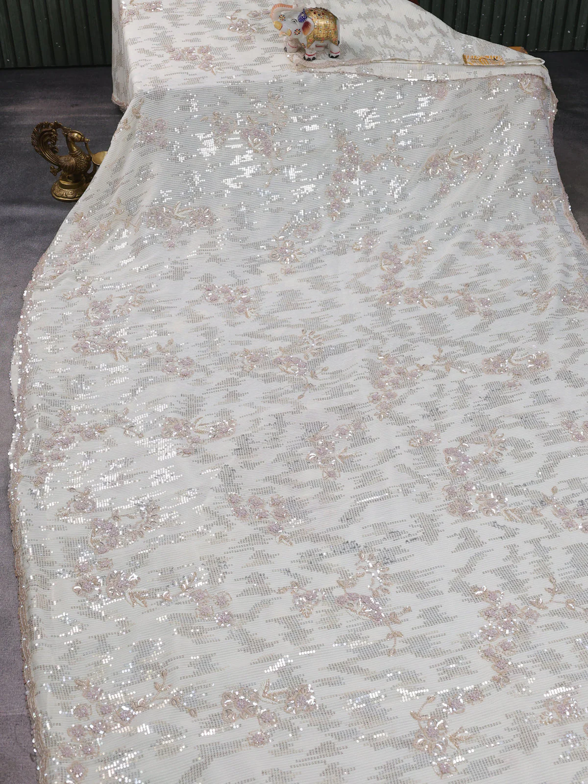 Off White Georgette Sequins Saree - Image 2