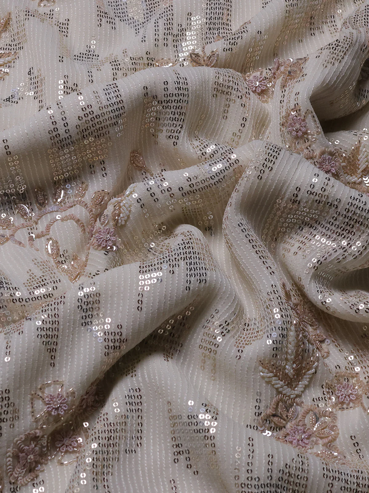 Off White Georgette Sequins Saree - Image 3