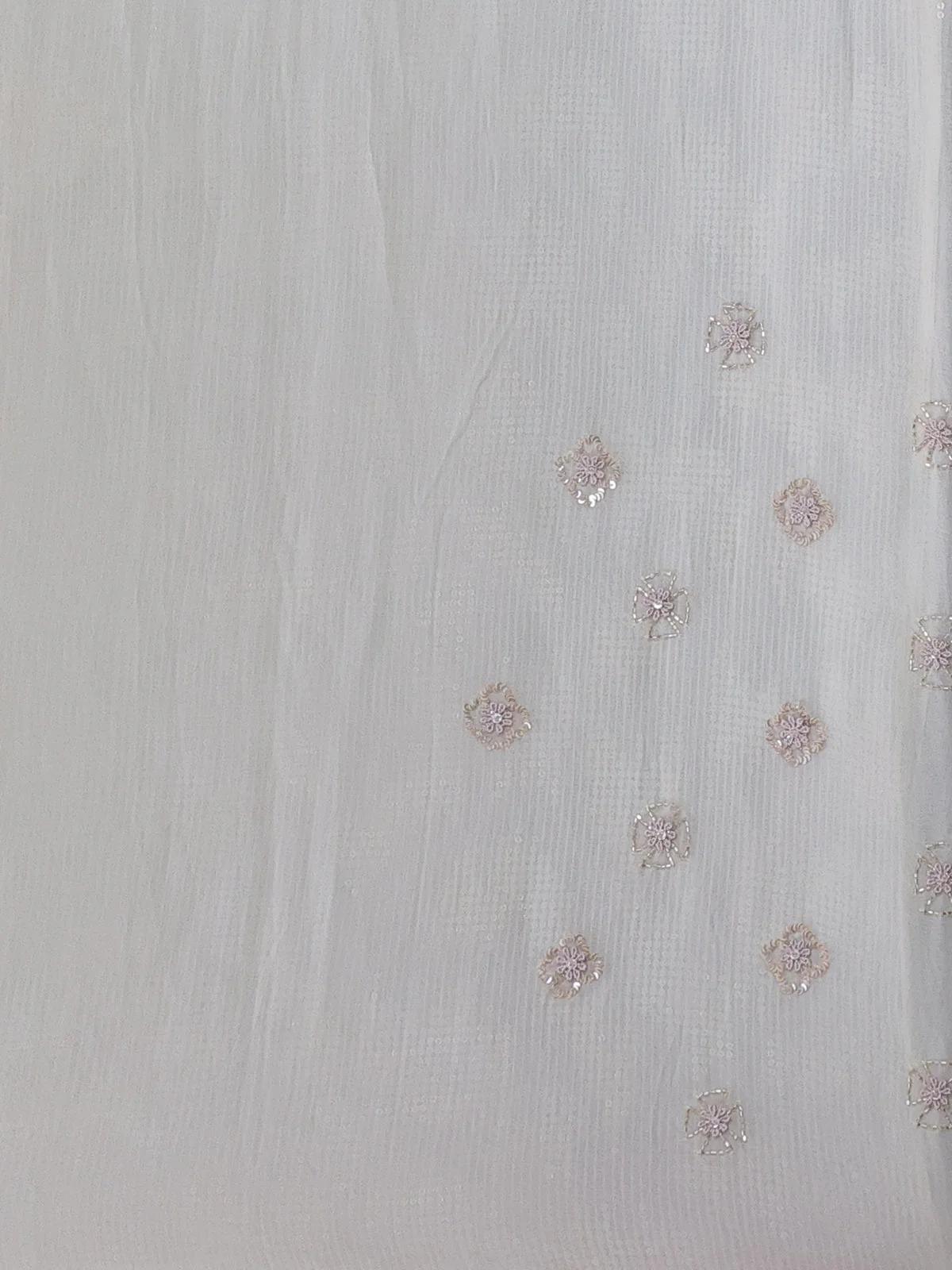 Off White Georgette Sequins Saree - Image 4
