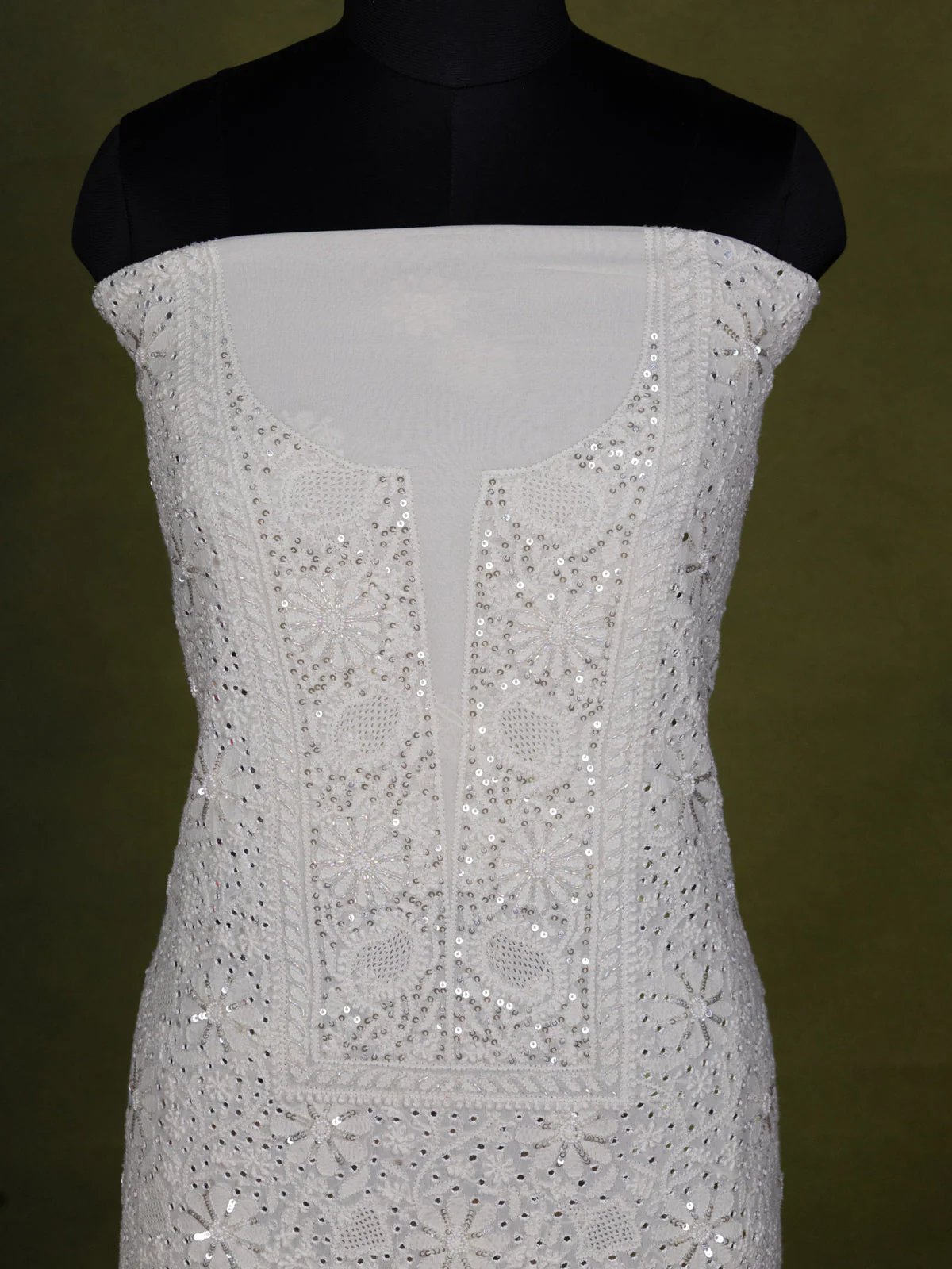 Off-White georgette Unstitched Suit with Chikankari Work - Image 2