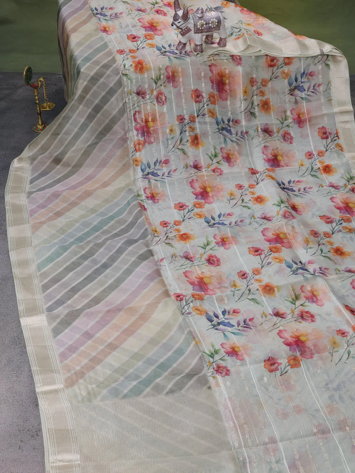Off White Organza Silk Saree - Image 2