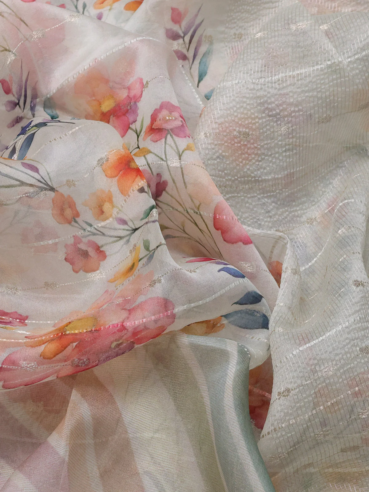 Off White Organza Silk Saree - Image 3
