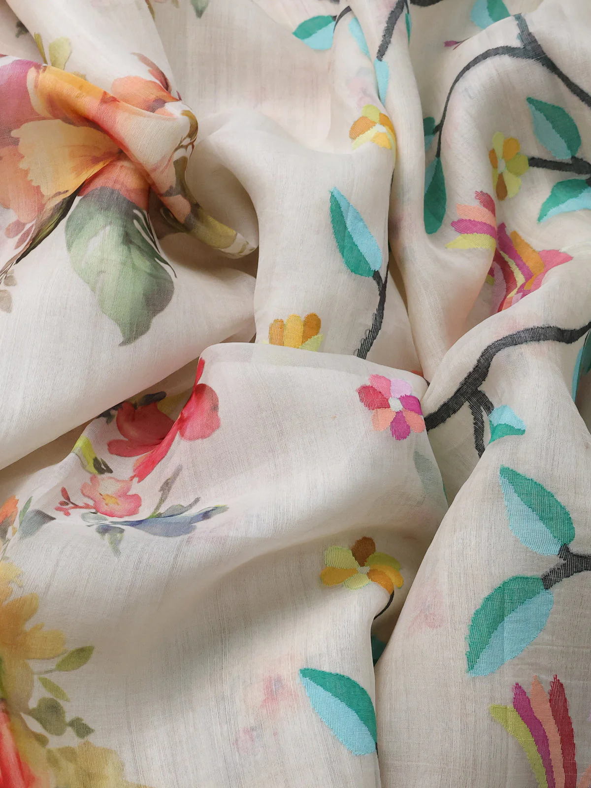 Off White Organza Silk Saree - Image 3