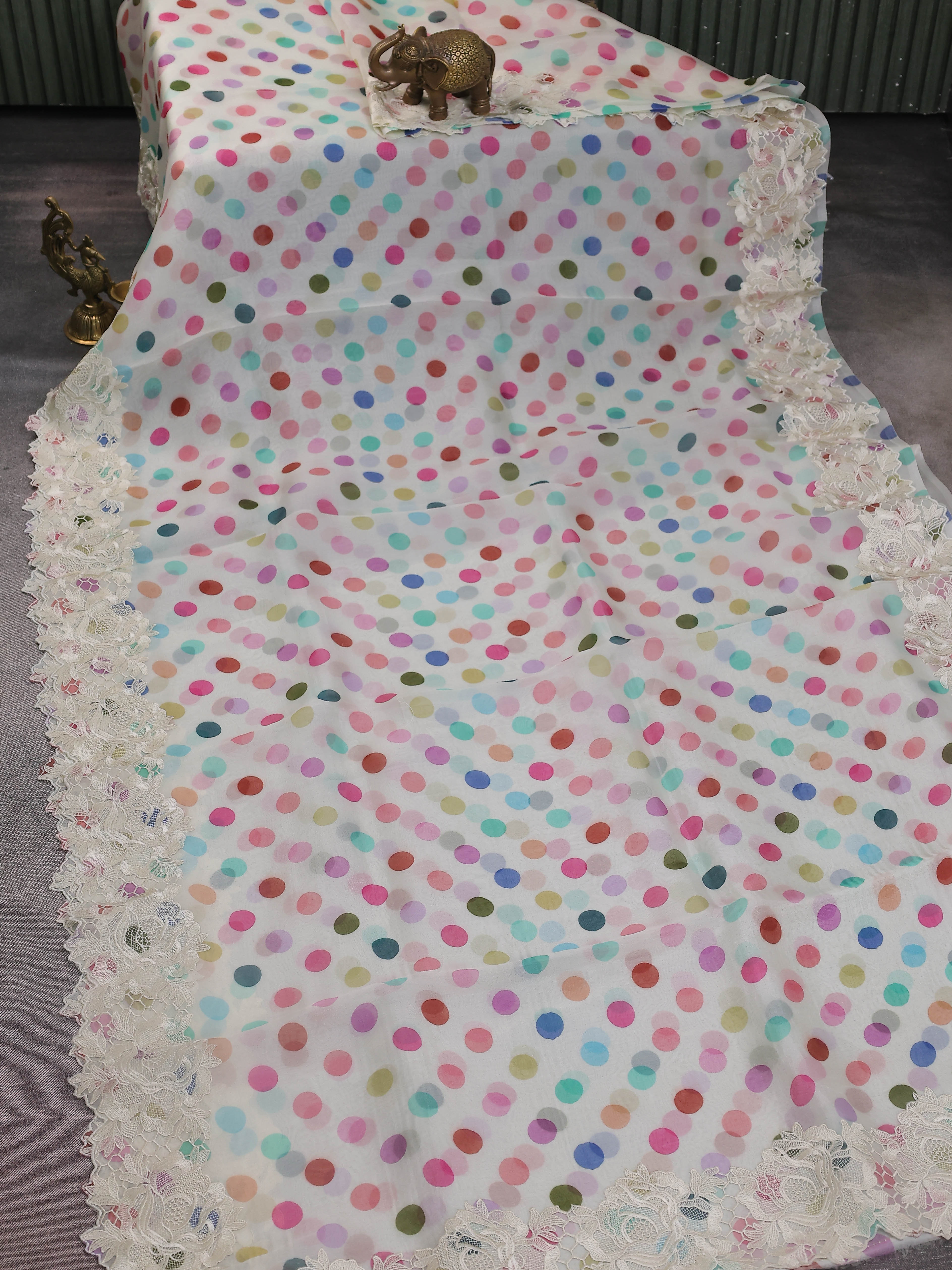 Off White Organza Silk Saree - Image 2