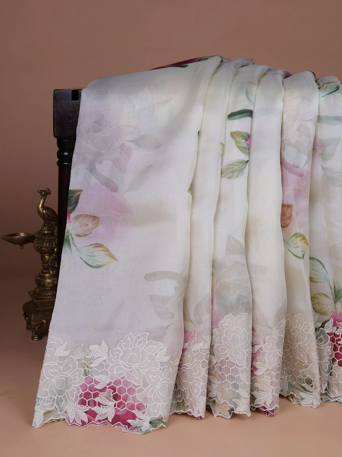 Off White Organza Silk Saree - Image 2