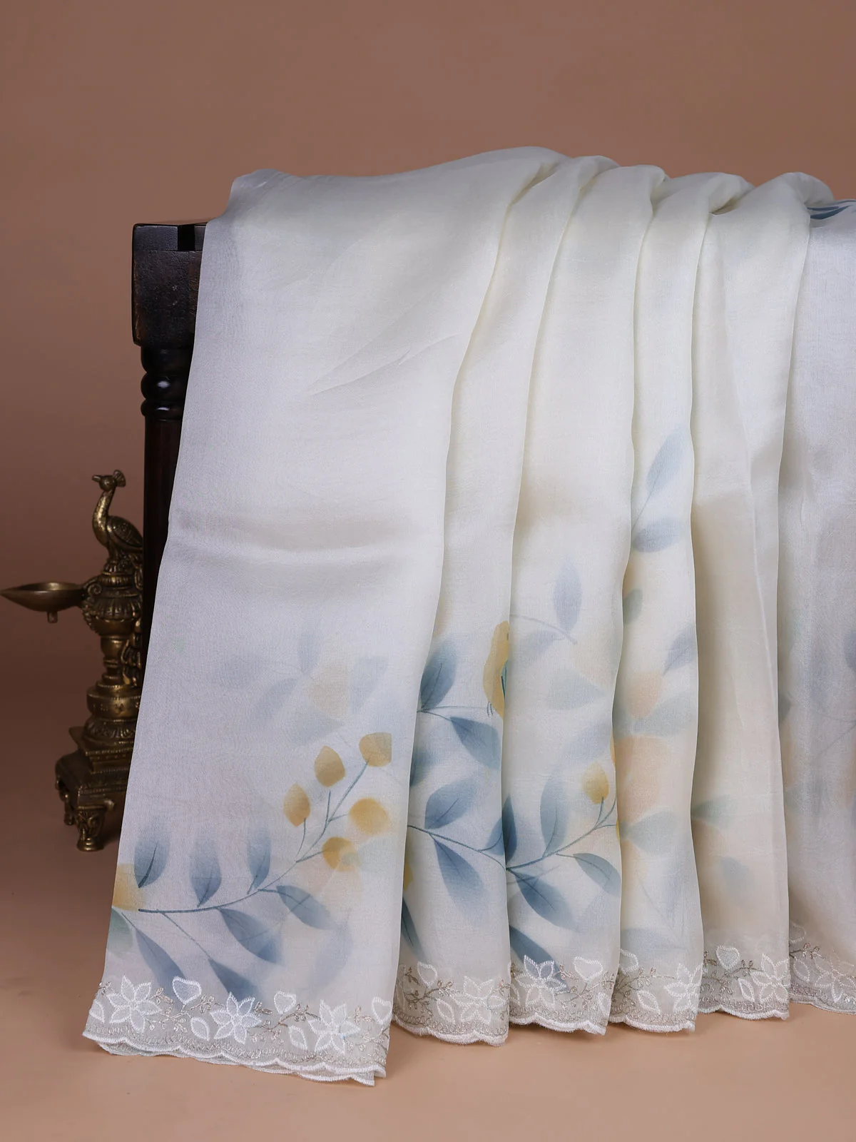 Off White Organza Silk Saree - Image 2