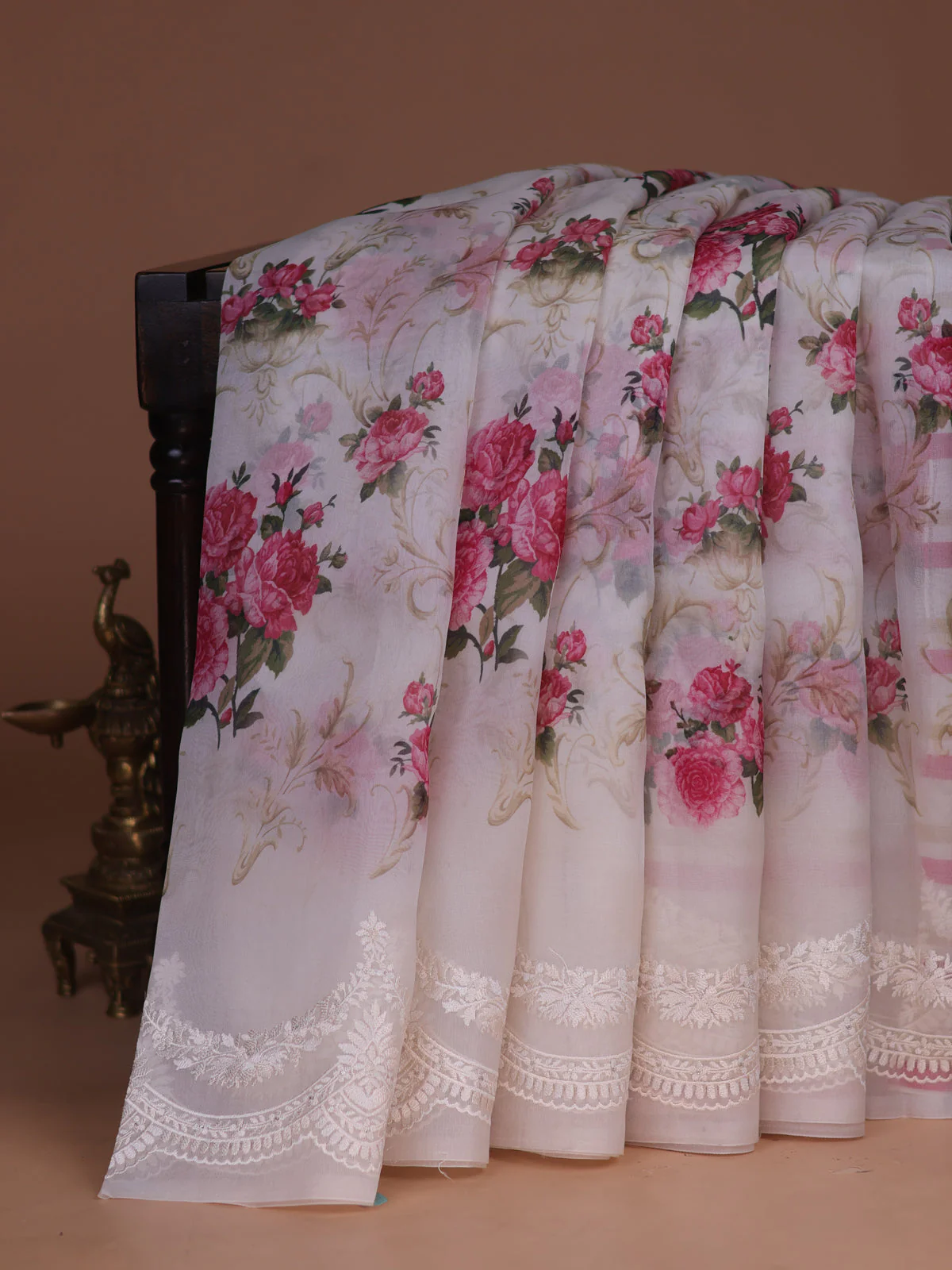 Off White Organza Silk Saree - Image 2