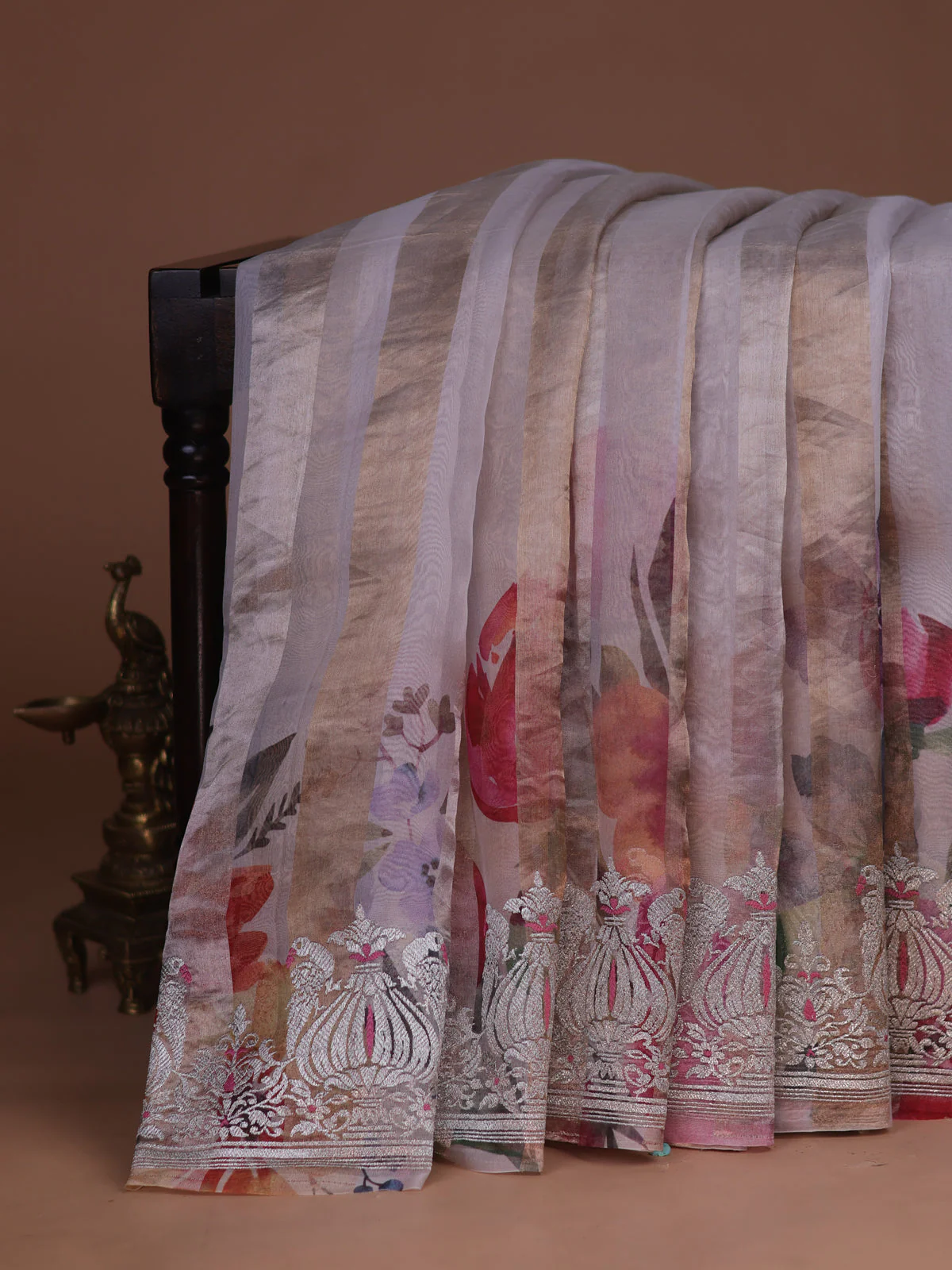 Off White Organza Silk Saree - Image 2