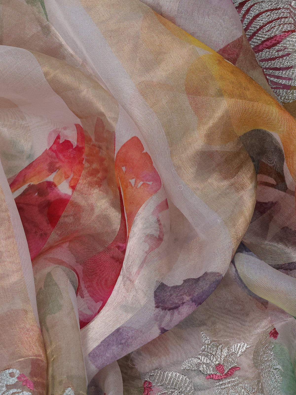 Off White Organza Silk Saree - Image 3