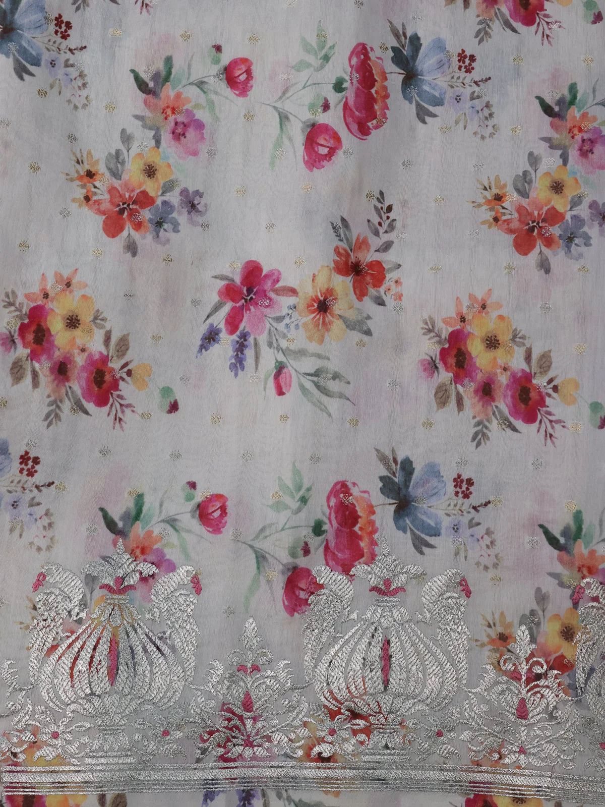Off White Organza Silk Saree - Image 4