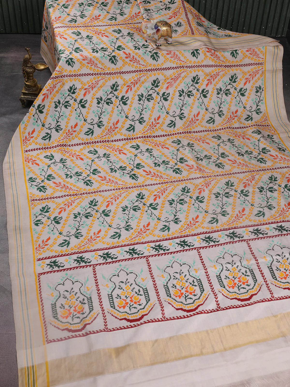 Off White Patan Patola Silk Saree - Image 2