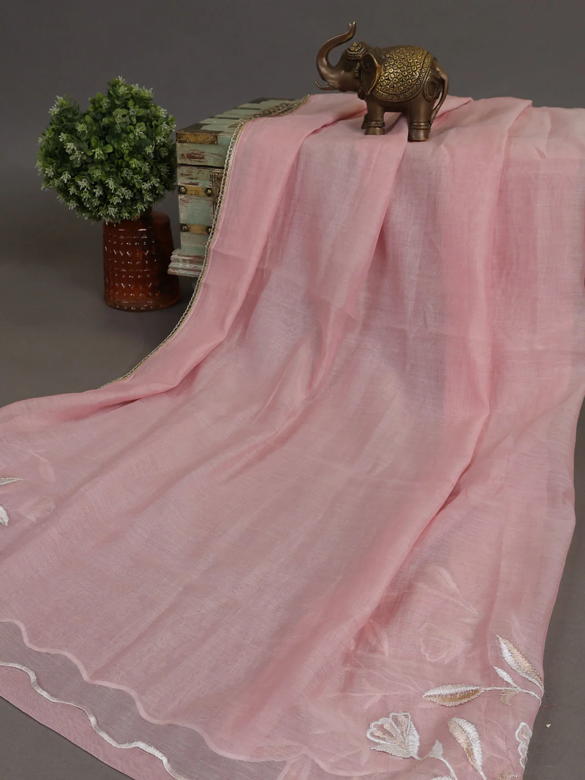 Off White -Peach Mul Chanderi Semi Stitched Suit - Image 3