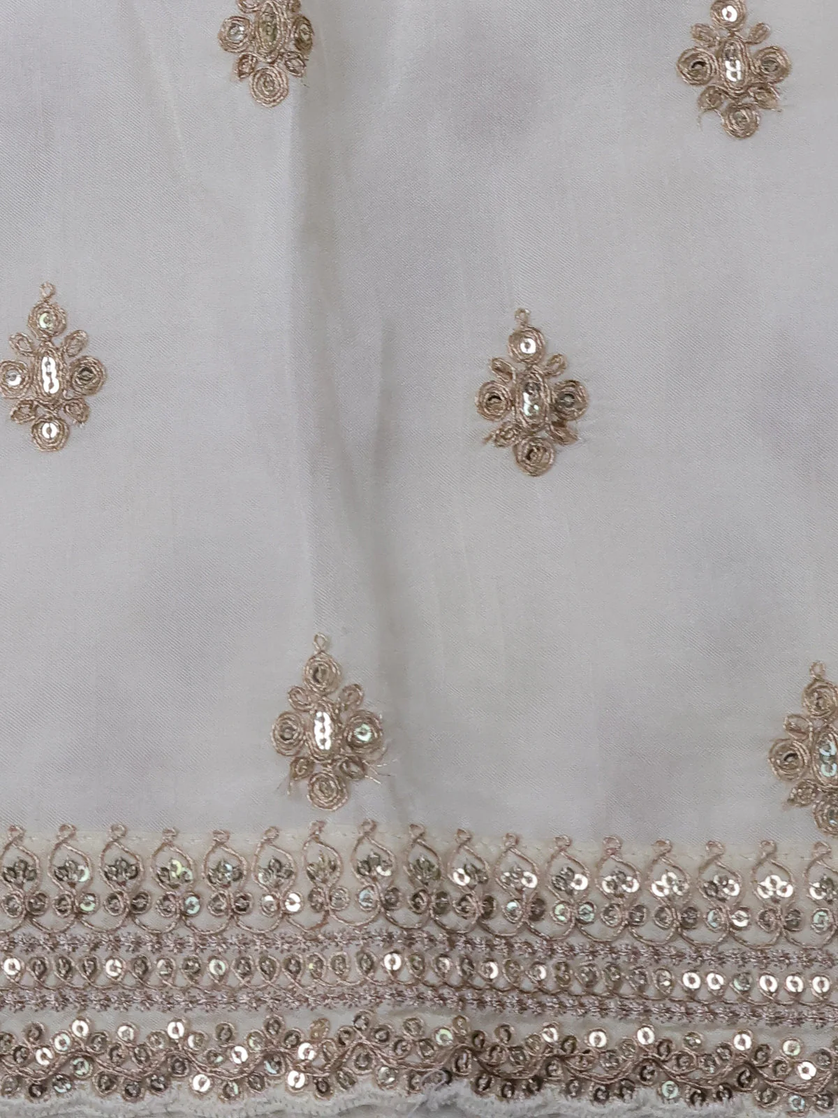 Off White Satin Crepe Saree - Image 4