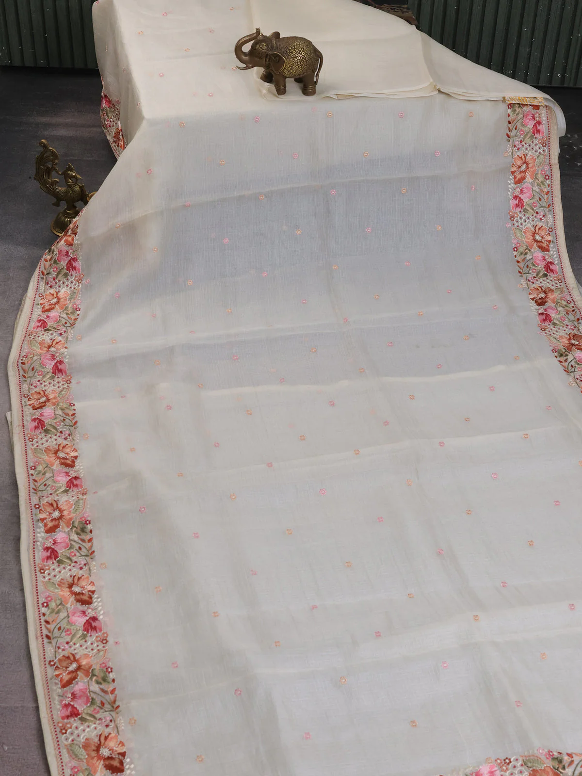 Off White Silk Kota Saree - Image 2