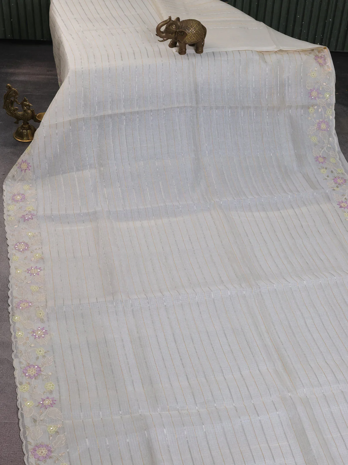Off White Silk Kota Saree - Image 2