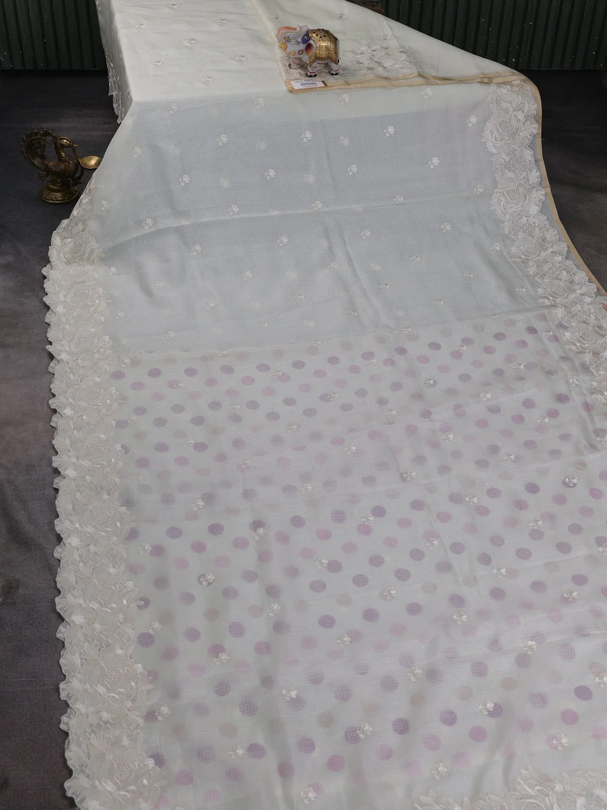 Off White Silk Kota Saree - Image 2