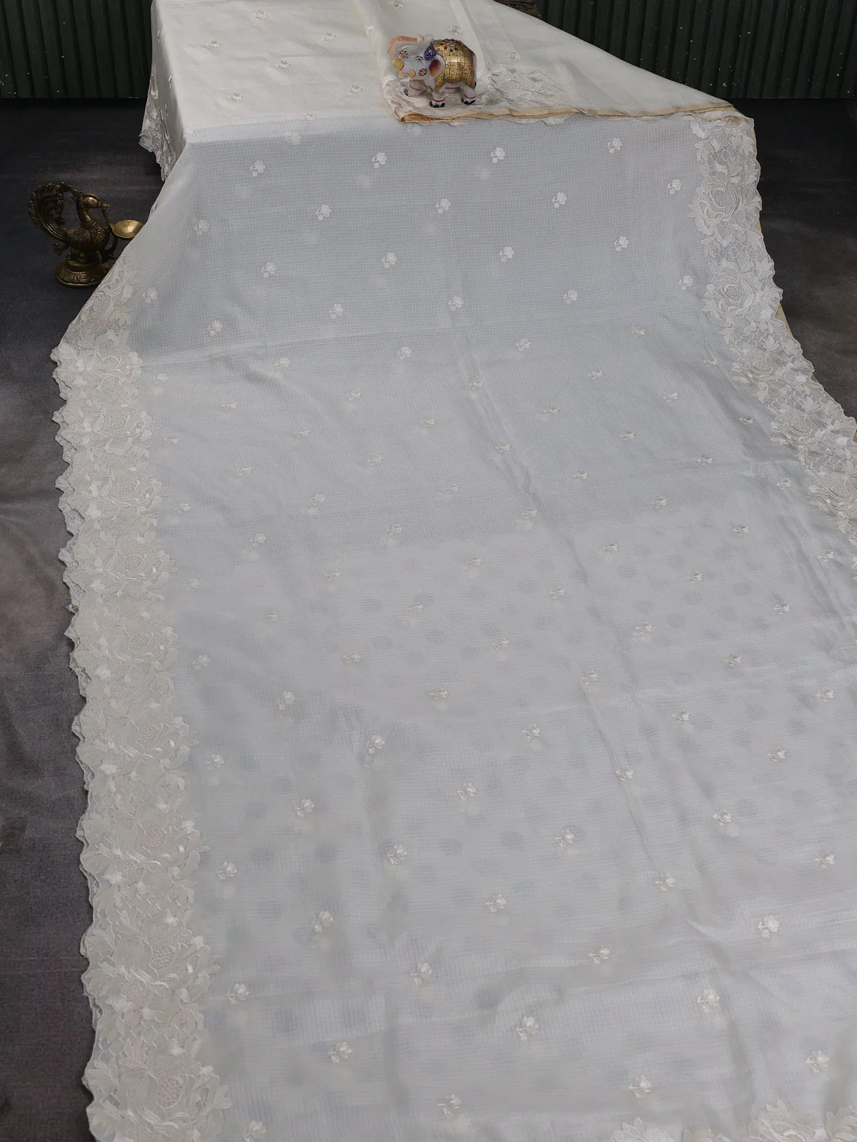 Off White Silk Kota Saree - Image 2