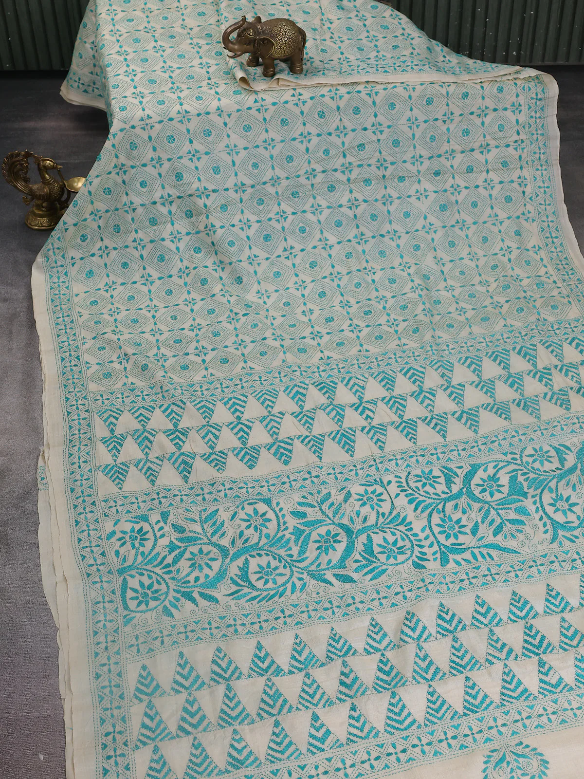 Off White Tussar Silk Saree - Image 2