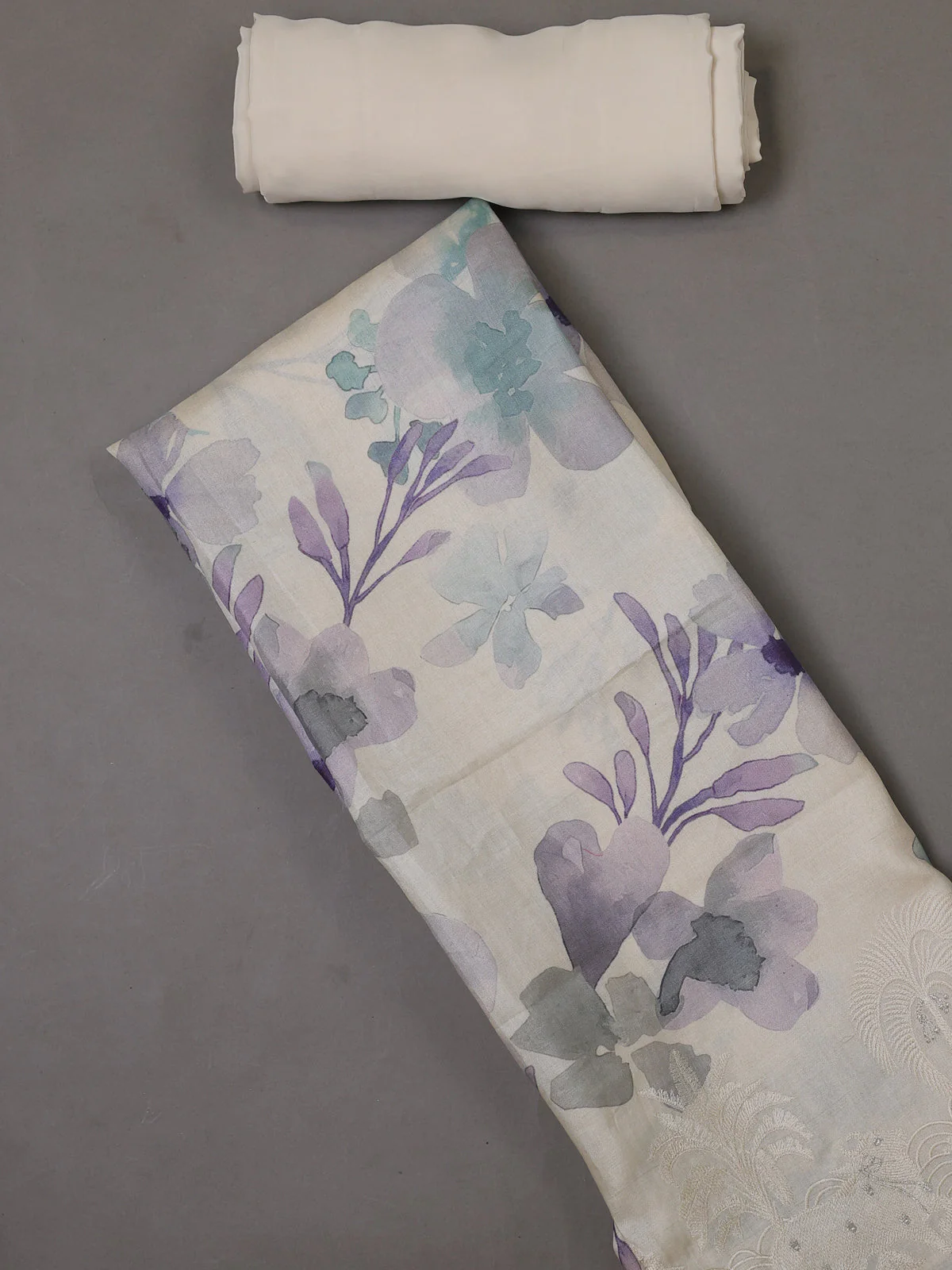 Off White Tussar Silk Unstitched Suit - Image 2