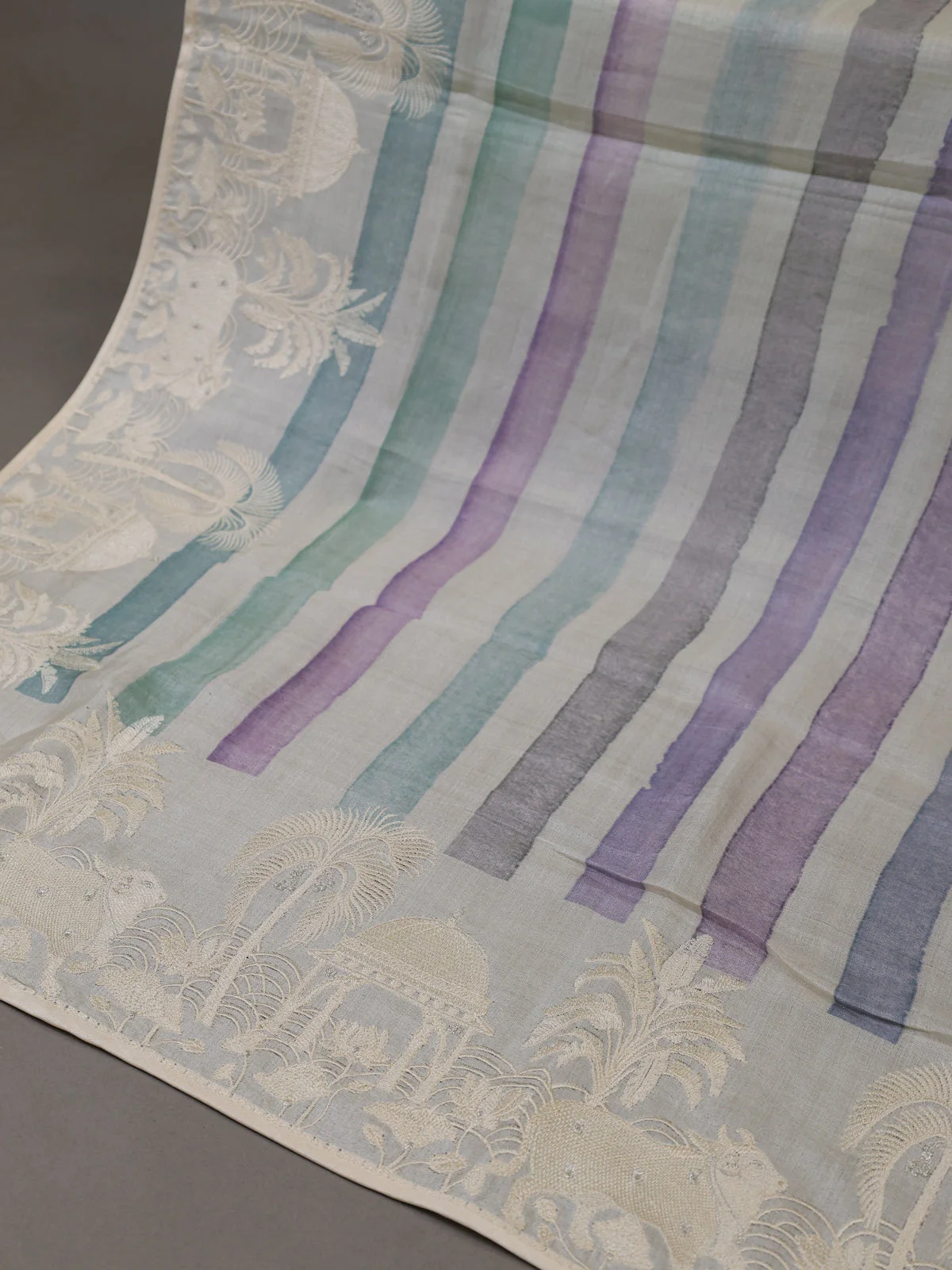 Off White Tussar Silk Unstitched Suit - Image 3