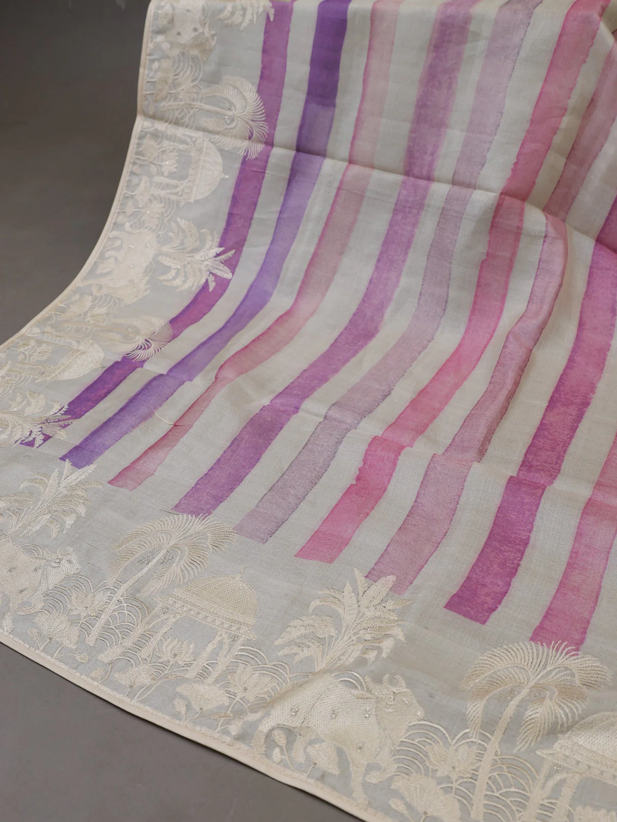 Off White Tussar Silk Unstitched Suit - Image 3
