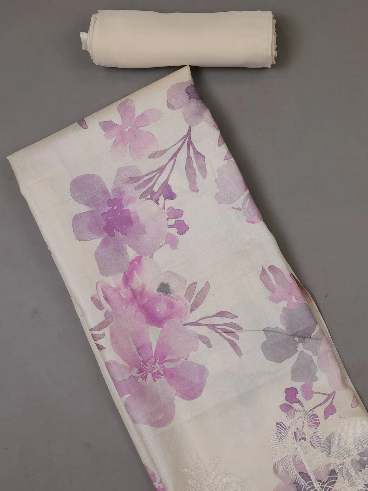 Off White Tussar Silk Unstitched Suit - Image 2