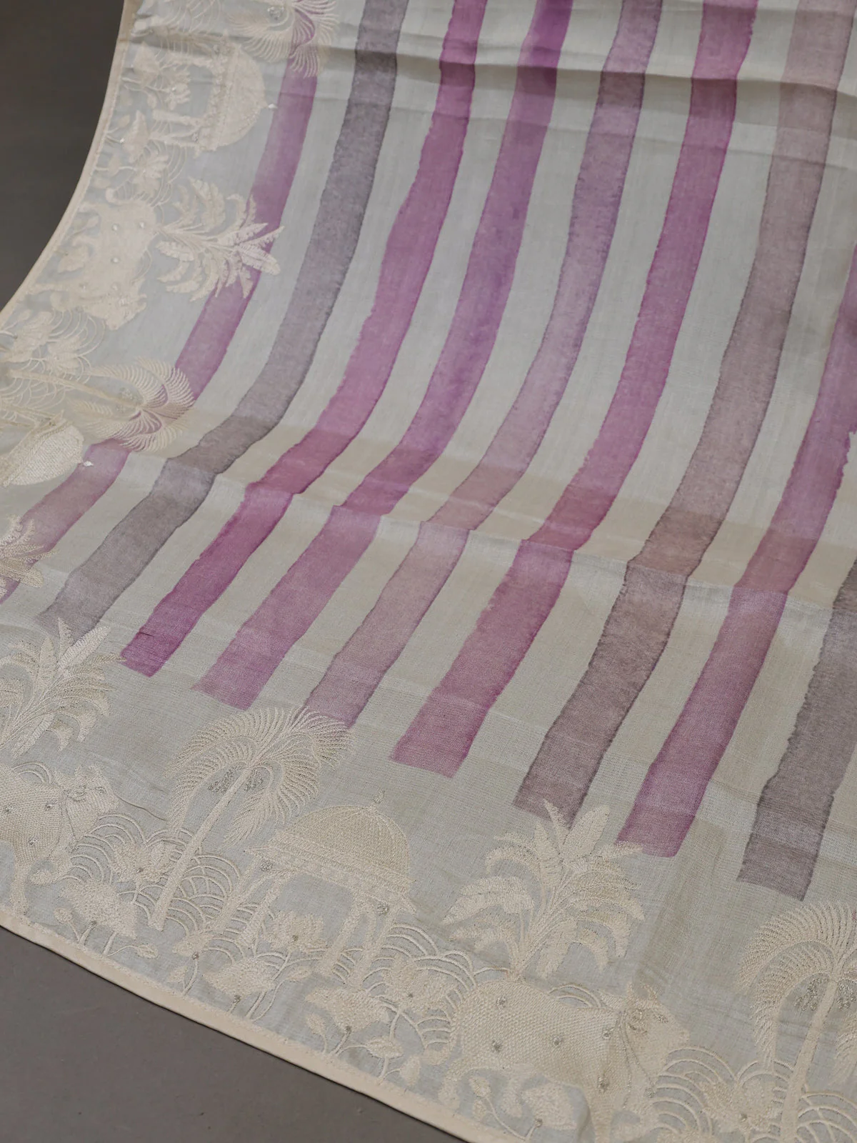 Off White Tussar Silk Unstitched Suit - Image 3