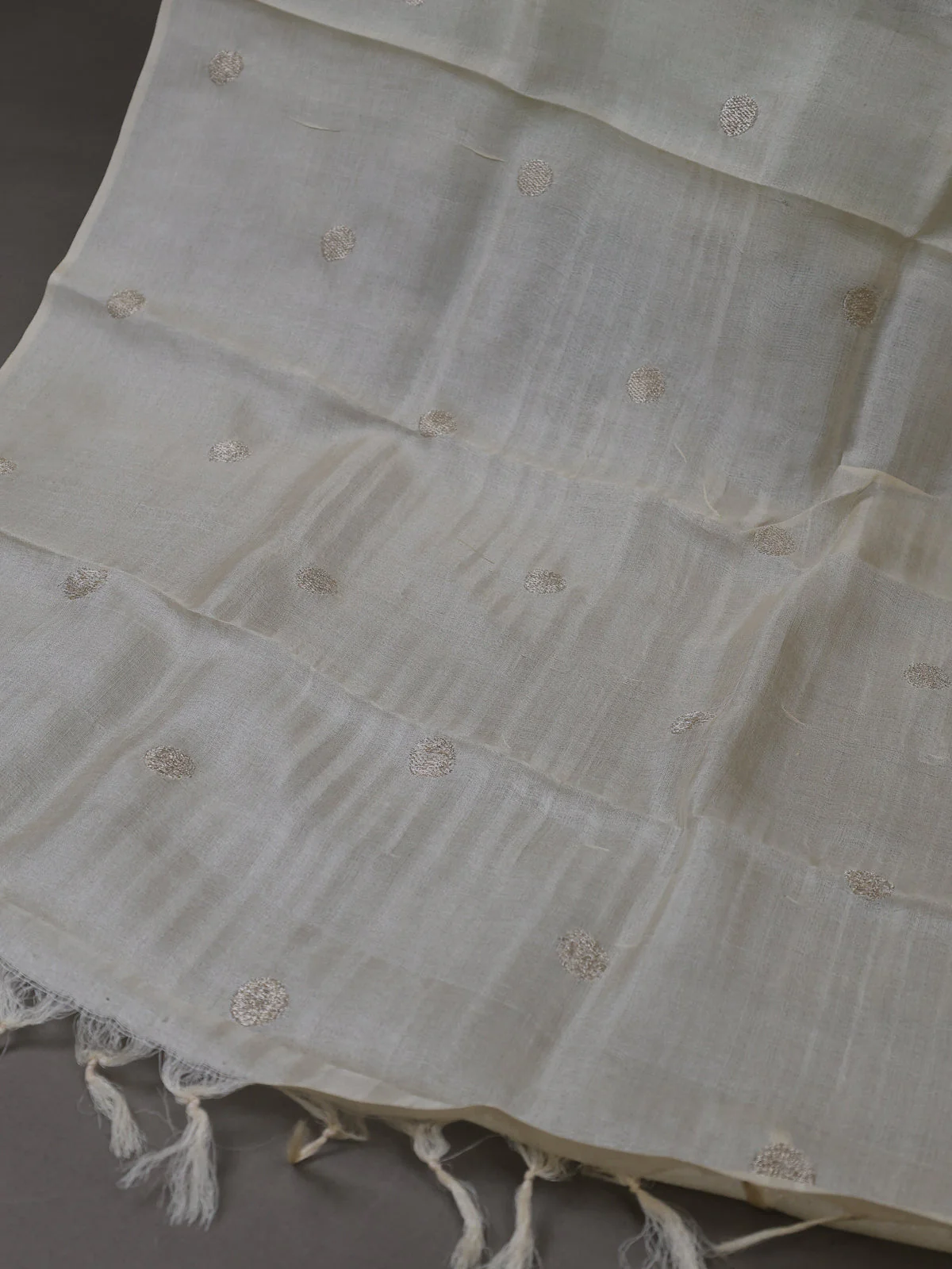 Off white Tussar Silk Unstitched Suit - Image 3
