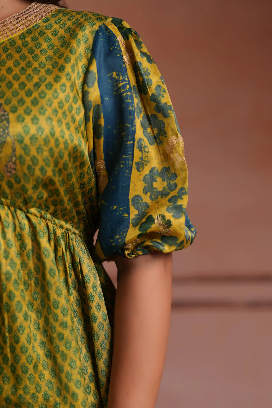 Olive Green Raw Silk Festive Peplum Skirt Set - Image 12