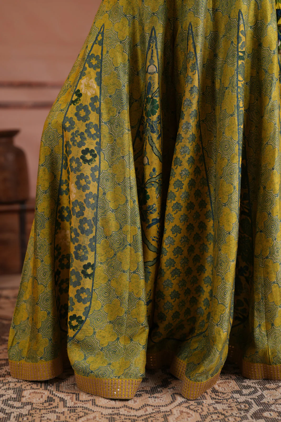 Olive Green Raw Silk Festive Peplum Skirt Set - Image 14