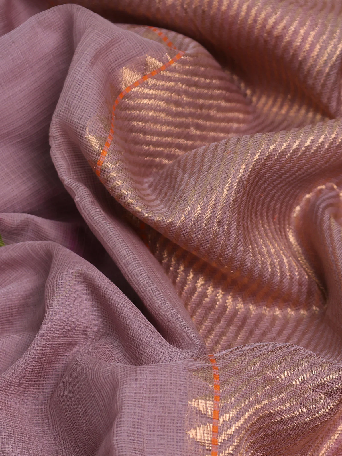 Onion Pink - Orange Kota Cotton Real Zari Saree - Image 3