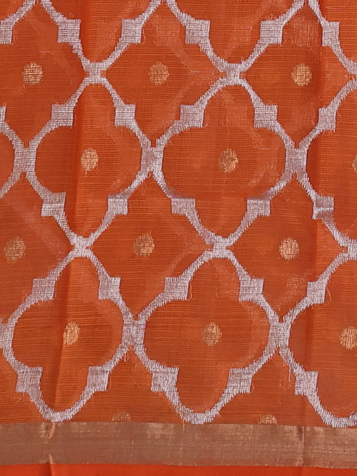Onion Pink - Orange Kota Cotton Real Zari Saree - Image 4
