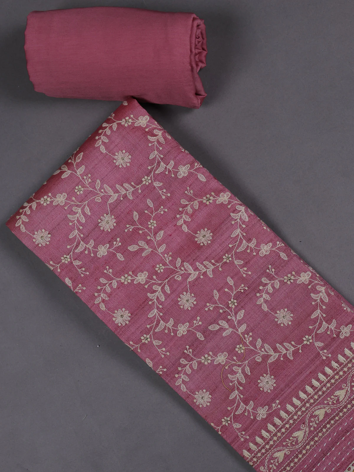 Onion Pink Tussar Silk Unstitched Suit - Image 2