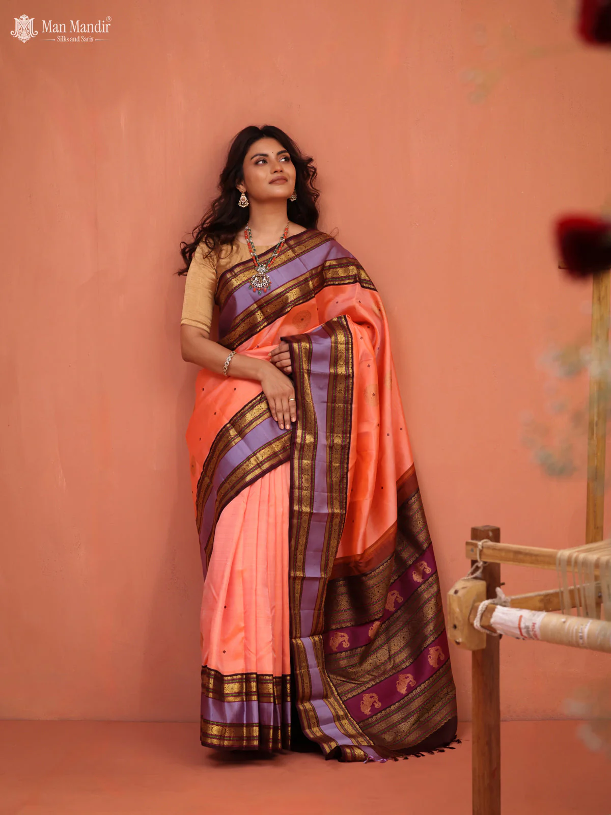 Orange - Coffee Brown Kanchipuram Silk Saree