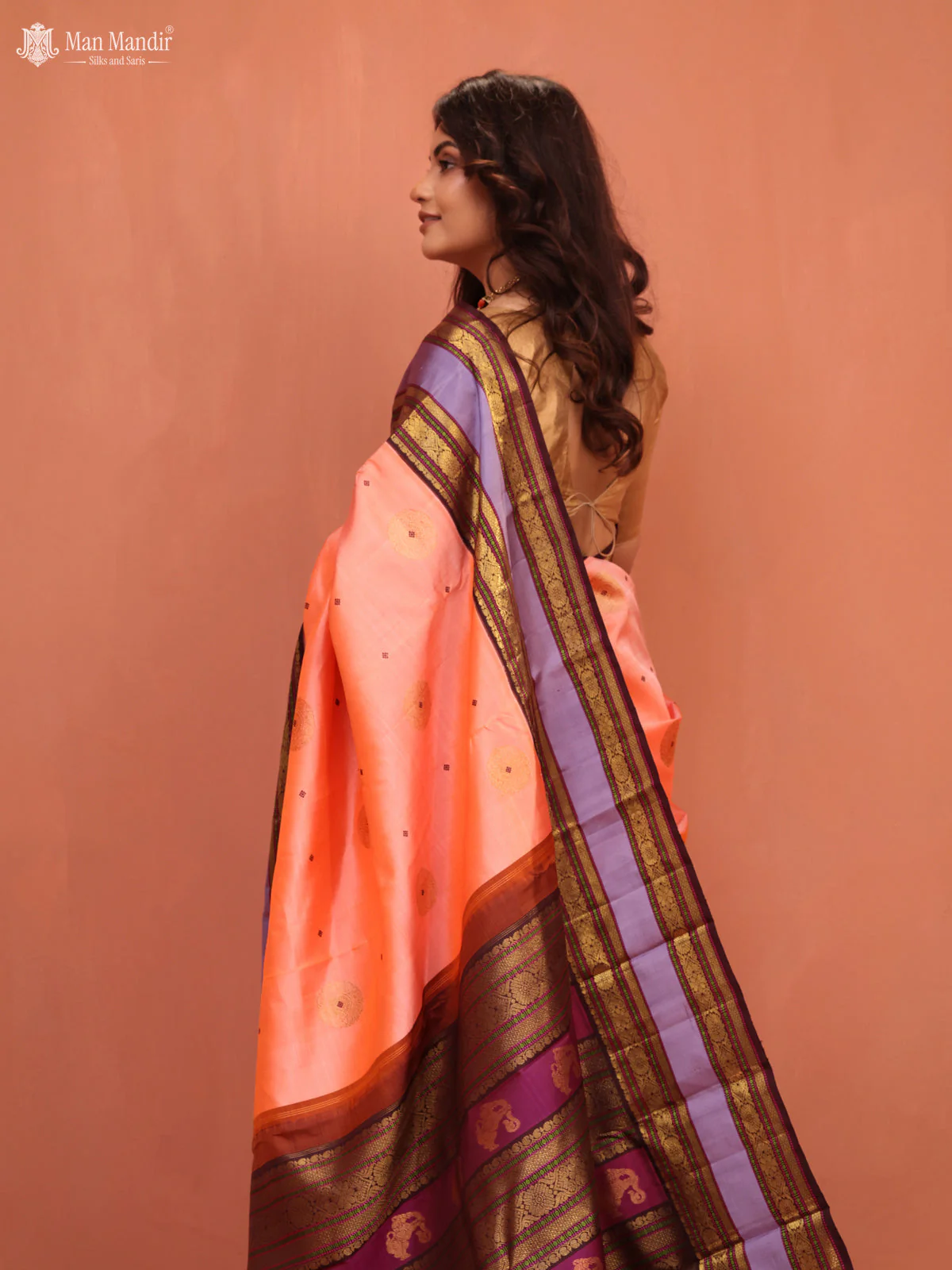 Orange - Coffee Brown Kanchipuram Silk Saree - Image 5